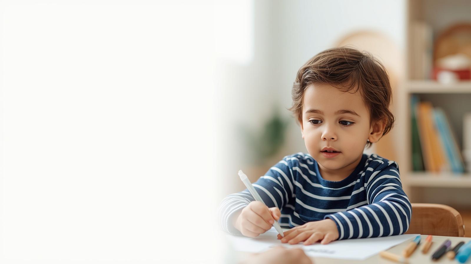 Criança da Educação Infantil em atividade de descoberta, quantidade e natureza